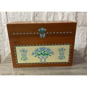 Country Folk Art Wooden Box for Card Storage Organization